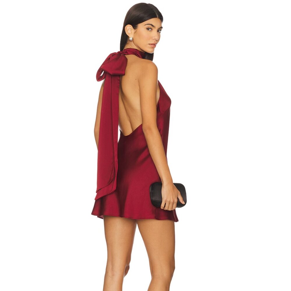 NEW Show Me Your Mumu Lisa Mini Dress in Cranberry Luxe Satin Red Backless